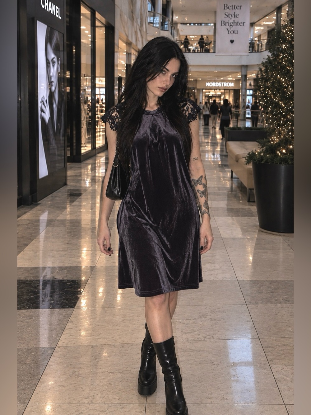 Majestic Deep Purple Lace Sleeve Essential Stylish Chic Dress- Women’s